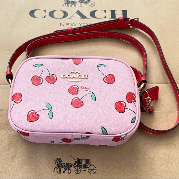 Coach mini Jamie Camera bag Heart Cherry pink red crossbody